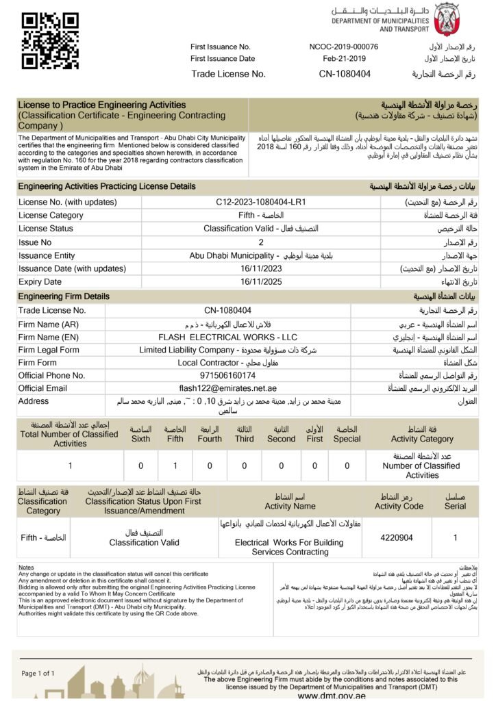 About Us - Certification - Flash Engineering And Contracting LLC